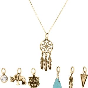 Dream Catcher interchangeable charm pendant Elephant Crystal Owl Boho Antiqued